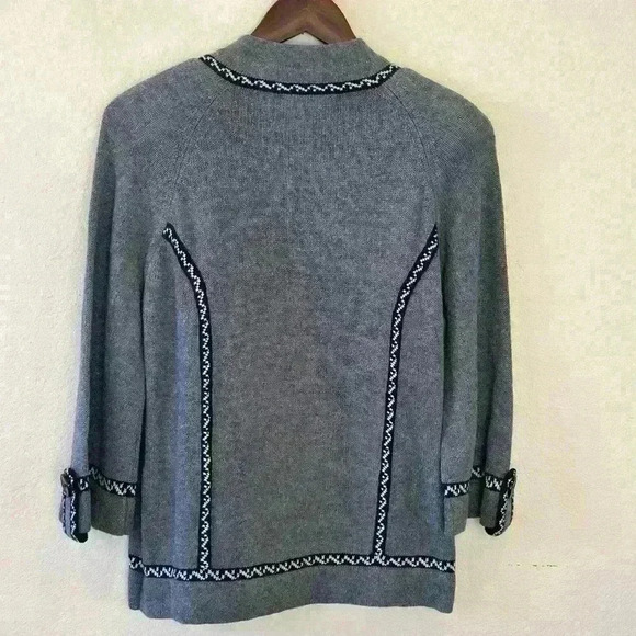 Coldwater Creek Women’s M Gray Cardigan Sweater Fair Isle 3/4 Bell Sleeve Button - Picture 2 of 10